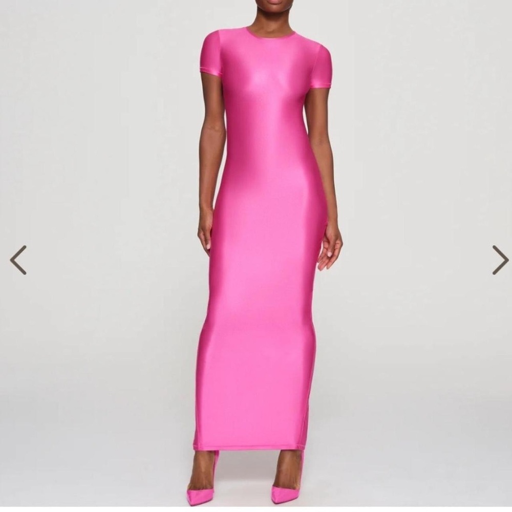 SKIMS Shine Bodycon Pink Maxi Dress